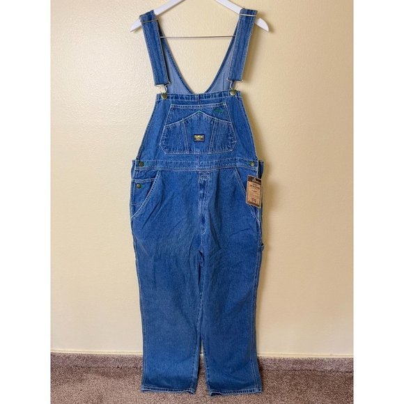 Deadstock Oshkosh B'Gosh Loose Fit Vestback Denim Bib Overalls Size Large - Picture 1 of 6